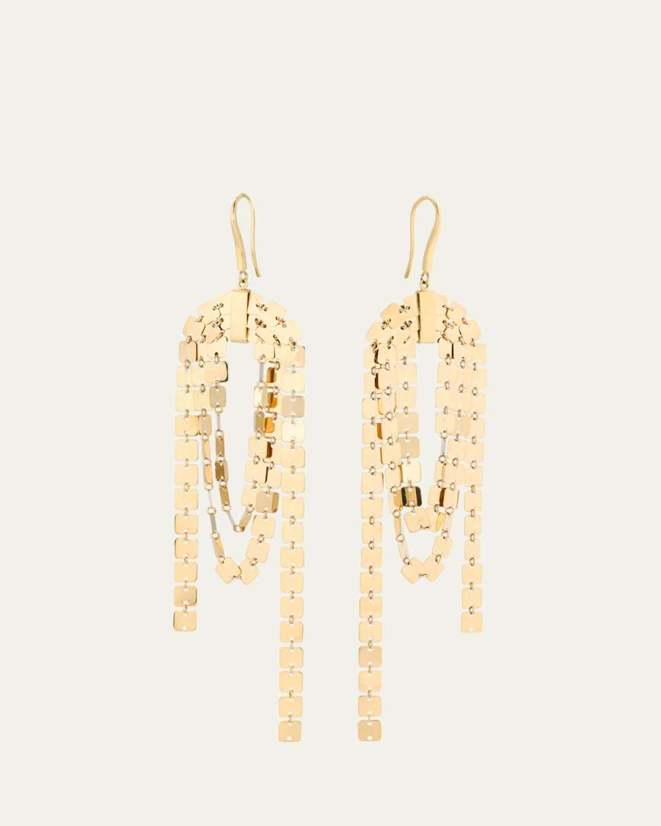 14K Yellow Gold Laser Square Linear Cascade Earrings